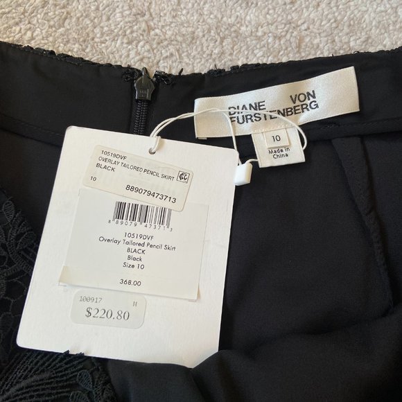 Diane Von Furstenberg Black Overlay Tailored Pencil Skirt NWT - Picture 6 of 9